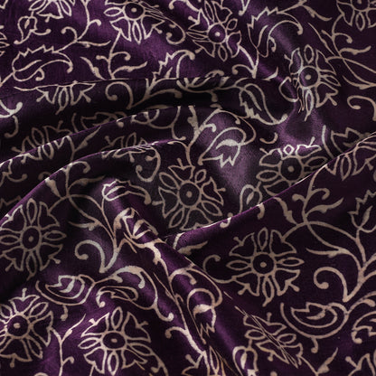 Purple - Mashru Silk Kutch Hand Block Printed Fabric