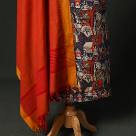 Kalamkari Printed Cotton 2pc Unstitched Dress Material Kurta Set with Jewellery 17