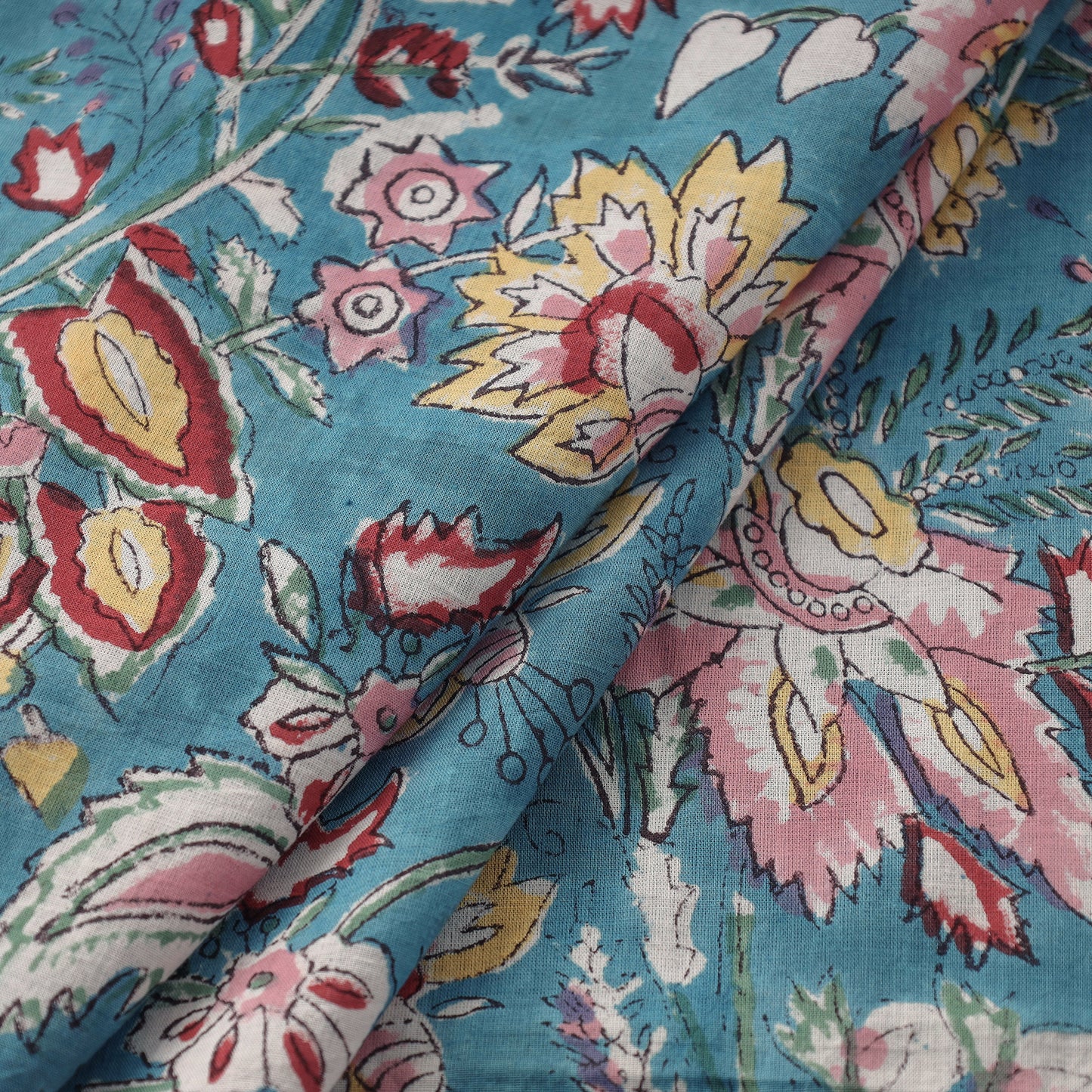 Green - Sanganeri Block Printed Cotton Fabric