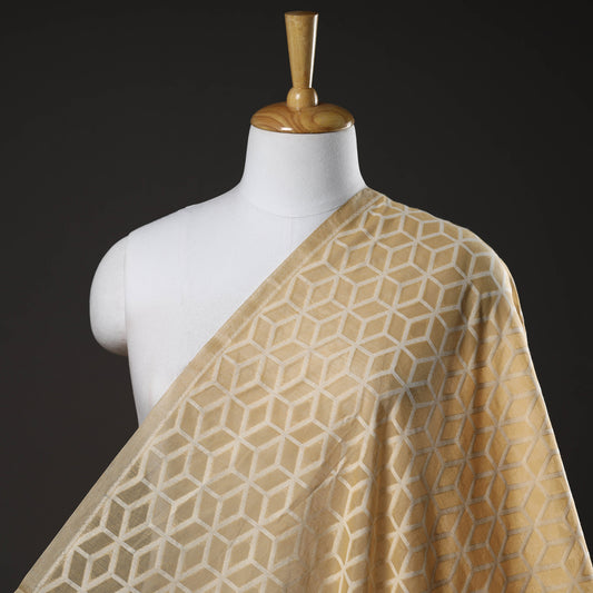 Beige - Pure Banarasi Handwoven Cutwork Buti Cotton Fabric