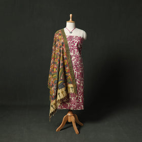 Kalamkari Printed Cotton 2pc Unstitched Dress Material Kurta Set with Jewellery 19