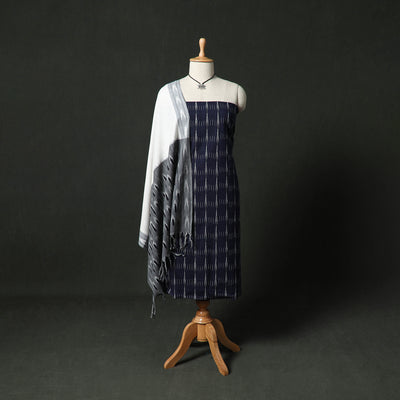 Pochampally Ikat Weave Cotton 2pc Unstitched Dress Material Kurta Set with Jewellery 20