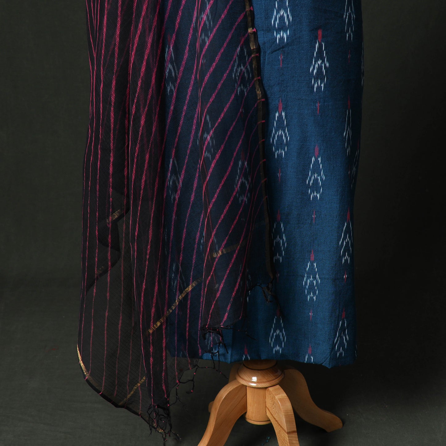 Pochampally Ikat Weave Cotton 2pc Unstitched Dress Material Kurta Set with Jewellery 18