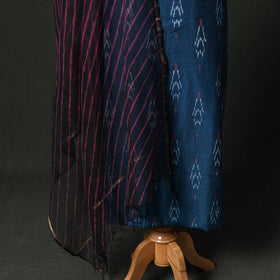 Pochampally Ikat Weave Cotton 2pc Unstitched Dress Material Kurta Set with Jewellery 18