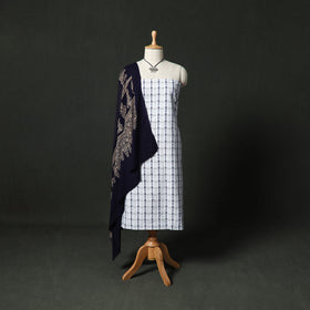Jacquard Woven Cotton 2pc Unstitched Dress Material Kurta Set with Jewellery 21