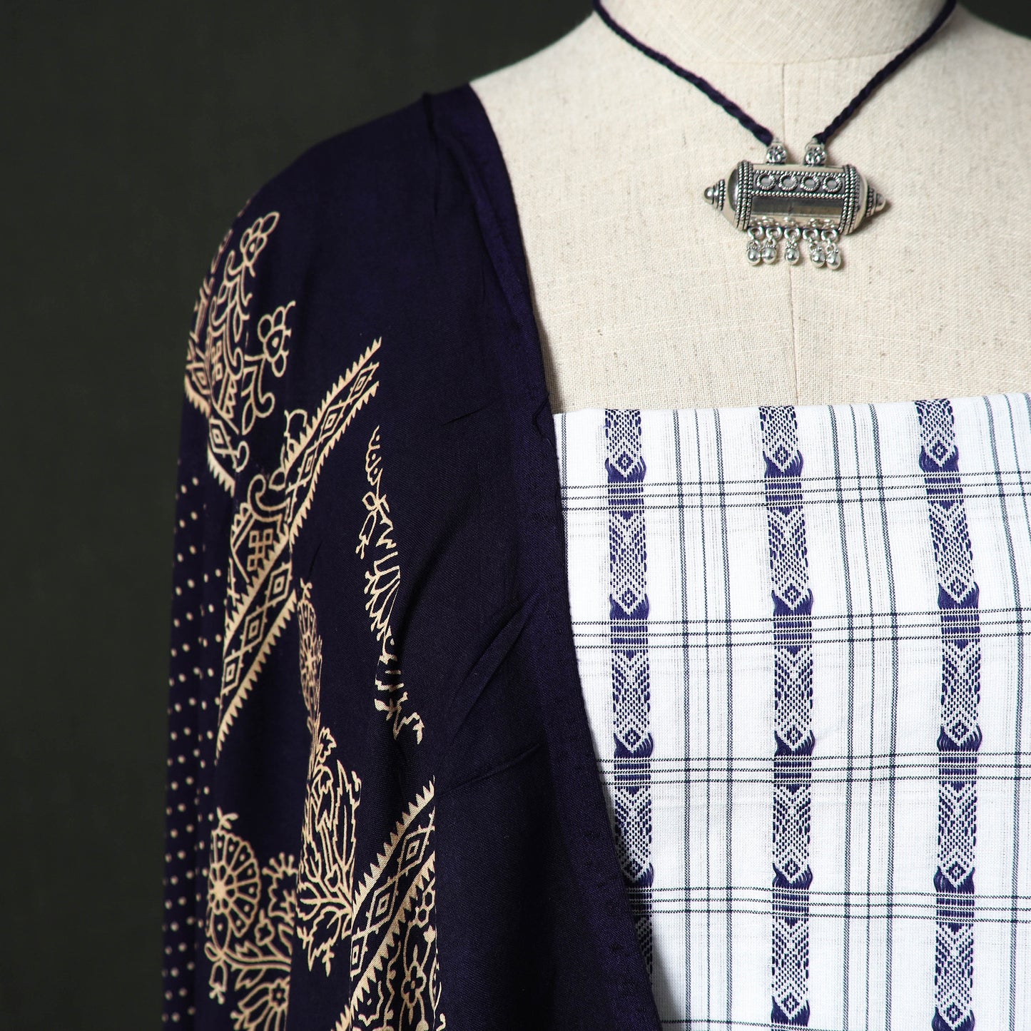 Jacquard Woven Cotton 2pc Unstitched Dress Material Kurta Set with Jewellery 21