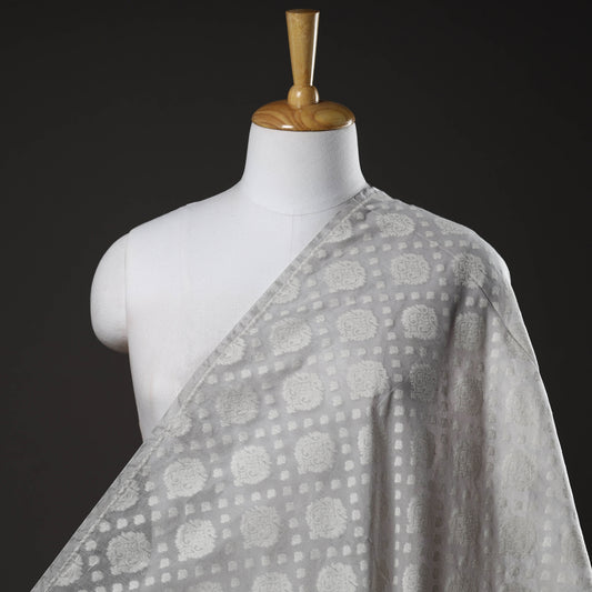 Grey - Pure Banarasi Handwoven Cutwork Buti Cotton Fabric