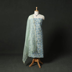 Sanganeri Hand Block Print Cotton 2pc Unstitched Dress Material Kurta Set with Jewellery 22