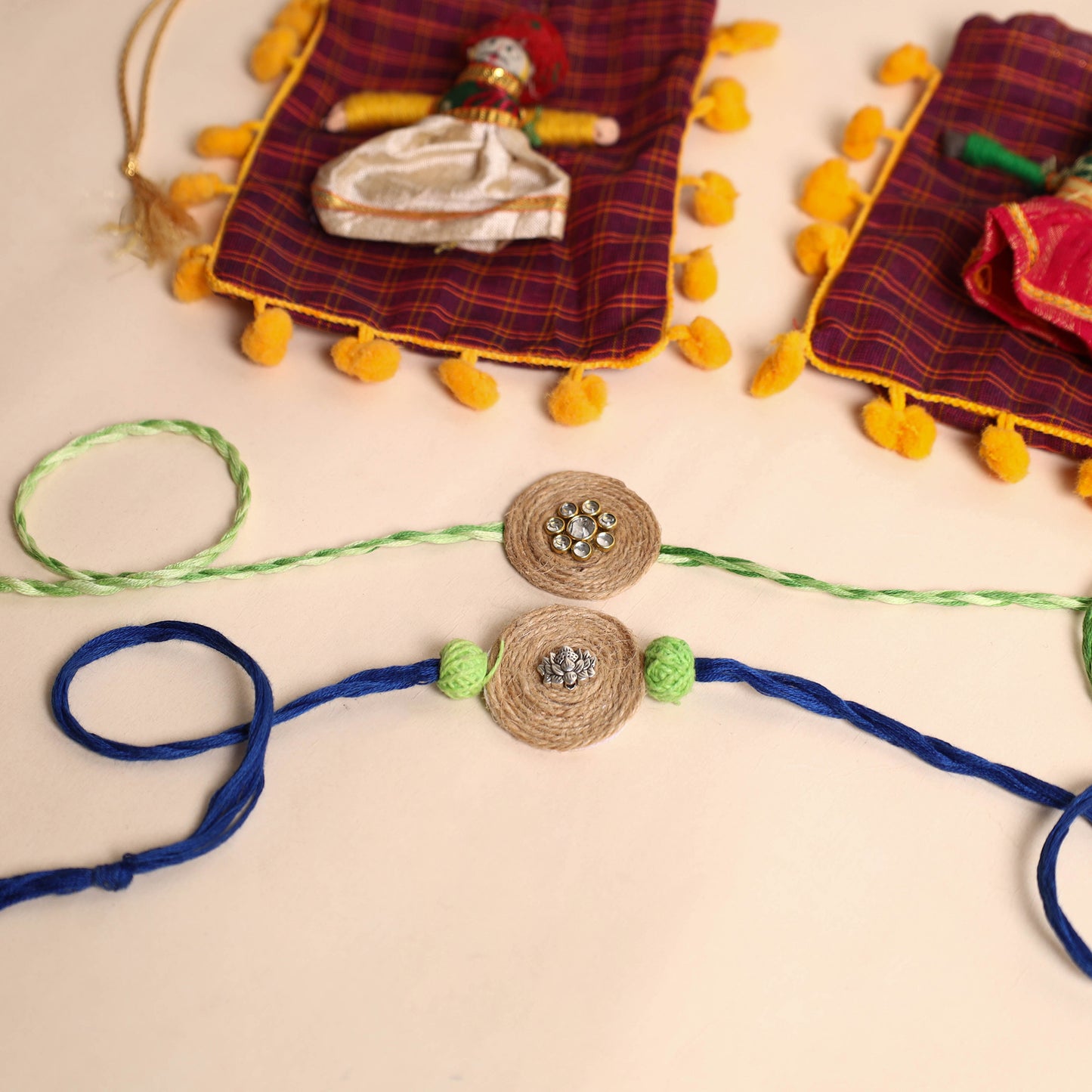  Handmade GS & Stone Work Jute Rakhi (Set of 2)