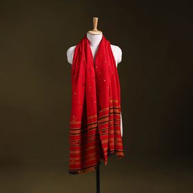 Red - kutch bhujodi handwoven mirror work woollen shawl 14