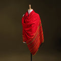 Red - kutch bhujodi handwoven mirror work woollen shawl 14
