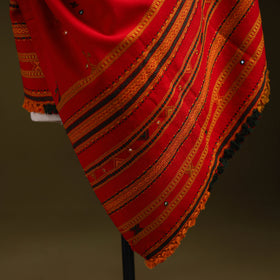 Red - kutch bhujodi handwoven mirror work woollen shawl 14