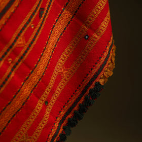 Red - kutch bhujodi handwoven mirror work woollen shawl 14