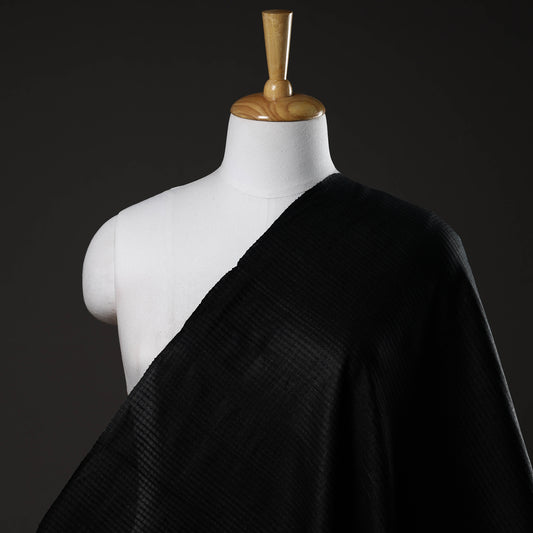 Black - Vidarbha Tussar Silk Checks Handloom Fabric