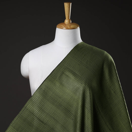 Olive Green - Vidarbha Tussar Silk Checks Handloom Fabric