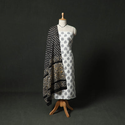 Pochampally Ikat Weave Cotton 2pc Unstitched Dress Material Kurta Set with Jewellery 26