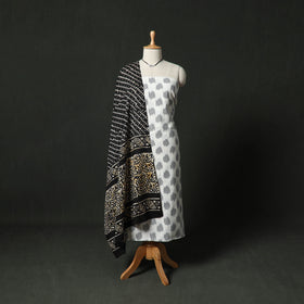 Pochampally Ikat Weave Cotton 2pc Unstitched Dress Material Kurta Set with Jewellery 26
