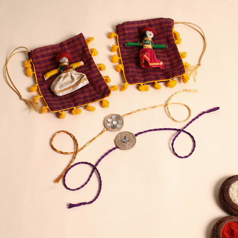  Handmade GS & Mirror Work Jute Rakhi (Set of 2)