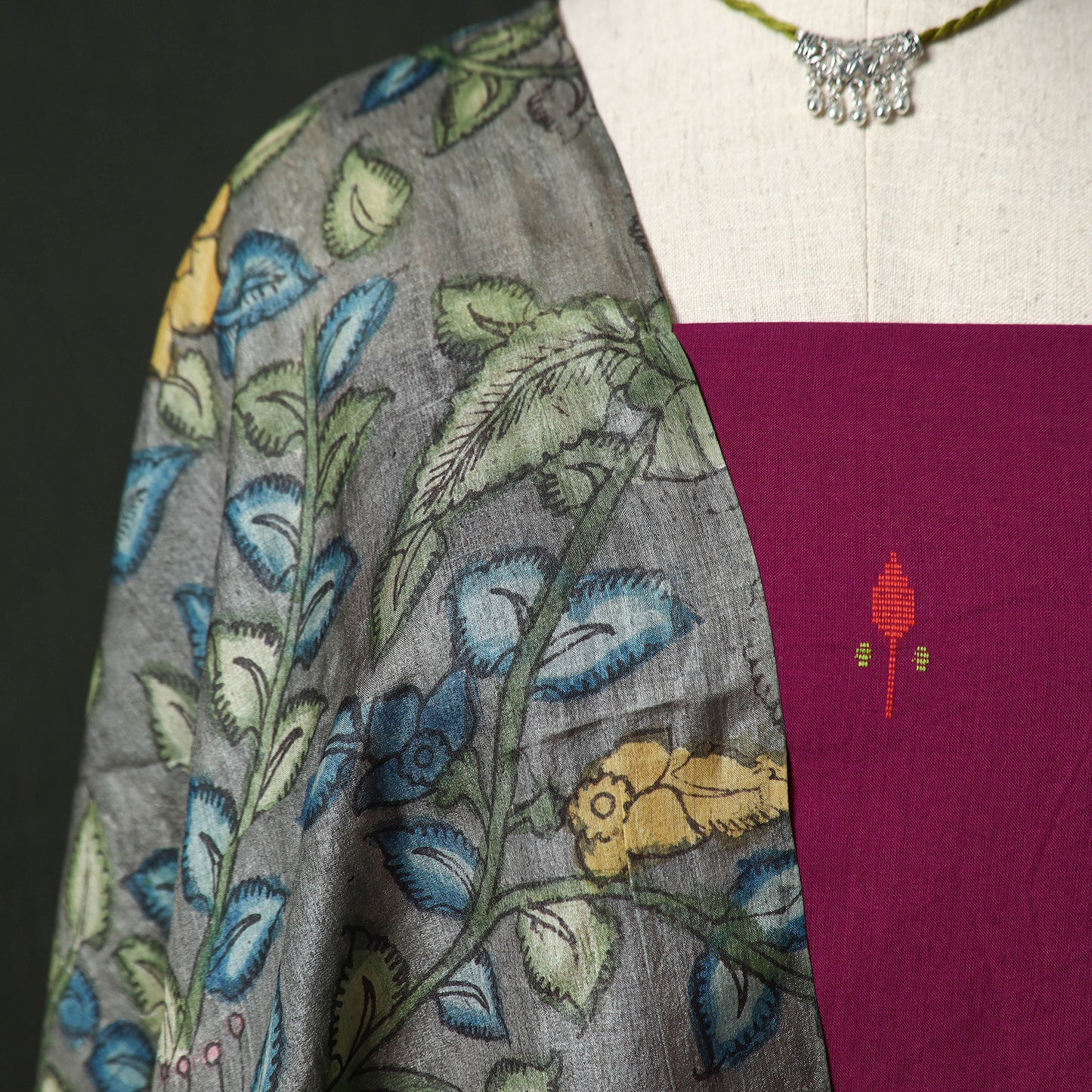 Jacquard Woven Cotton 2pc Unstitched Dress Material Kurta Set with Jewellery 27
