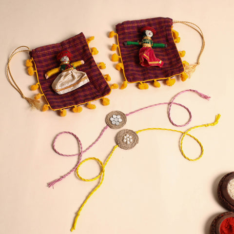  Handmade Bead & Mirror Work Jute Rakhi (Set of 2)
