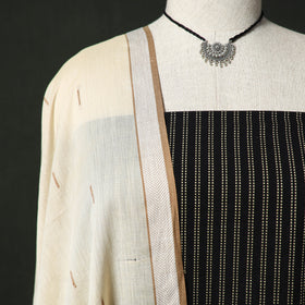 Jacquard Woven Cotton 2pc Unstitched Dress Material Kurta Set with Jewellery 29