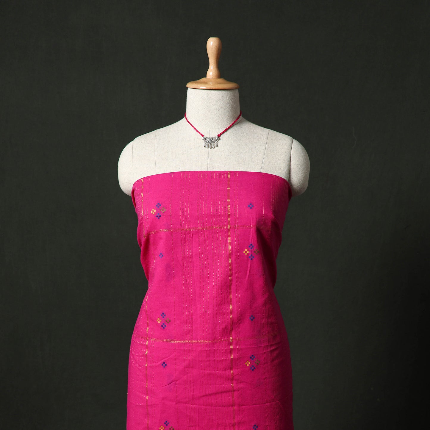 Jacquard Woven Cotton 2pc Unstitched Dress Material Kurta Set with Jewellery 30