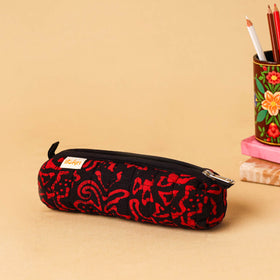 Red - handcrafted cotton quilted pencil pouch 02
