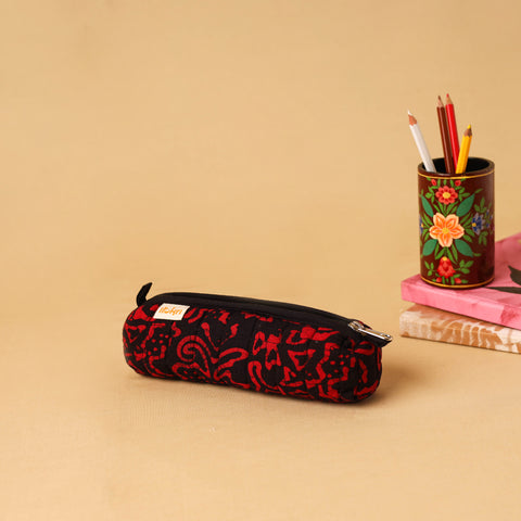 Red - handcrafted cotton quilted pencil pouch 02