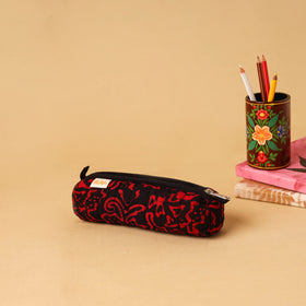 Red - handcrafted cotton quilted pencil pouch 02