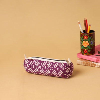 Purple - handcrafted cotton quilted pencil pouch 05
