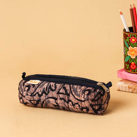 Brown - handcrafted cotton quilted pencil pouch 06