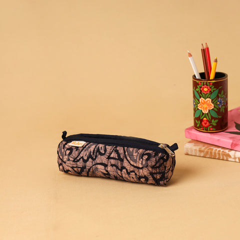 Brown - handcrafted cotton quilted pencil pouch 06
