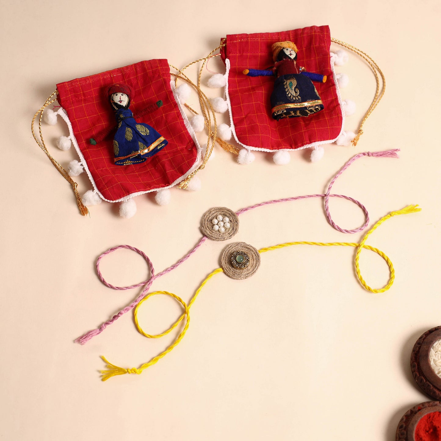  Handmade GS & Bead Work Jute Rakhi (Set of 2)