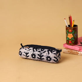 Beige - handcrafted cotton quilted pencil pouch 08