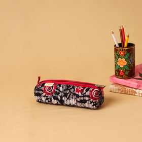 Black - handcrafted cotton quilted pencil pouch 12