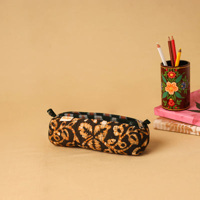 Brown - handcrafted cotton quilted pencil pouch 13