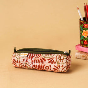 Red - handcrafted cotton quilted pencil pouch 15