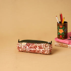 Red - handcrafted cotton quilted pencil pouch 15