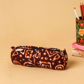 Brown - handcrafted cotton quilted pencil pouch 16
