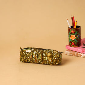 Green - handcrafted cotton quilted pencil pouch 17