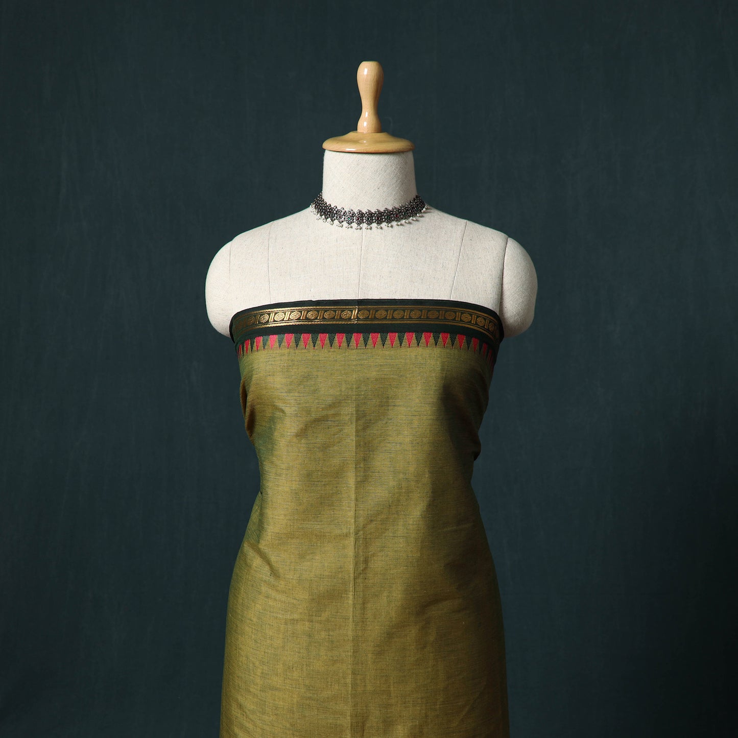 Green - Kandangi Chettinad Cotton 2pc Unstitched Dress Material Kurta Set 17