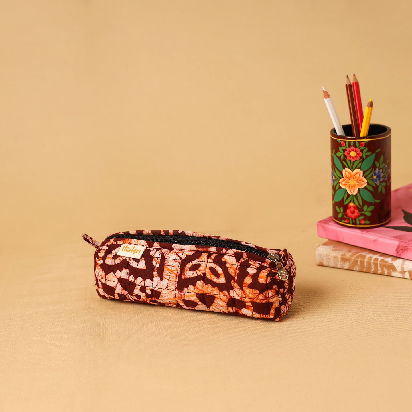 Red - handcrafted cotton quilted pencil pouch 20