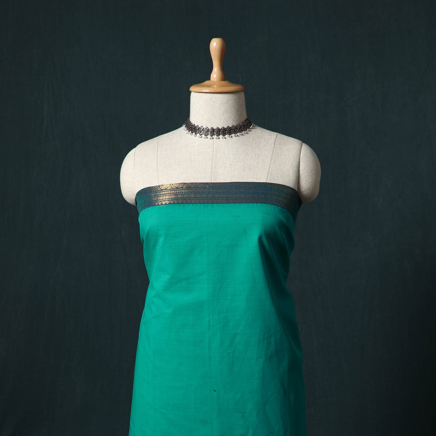 Green - Kandangi Chettinad Cotton 2pc Unstitched Dress Material Kurta Set 01