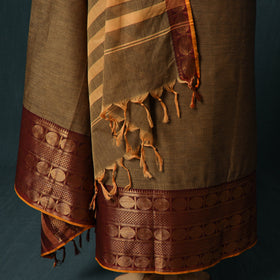 Brown - Kandangi Chettinad Cotton 2pc Unstitched Dress Material Kurta Set 02