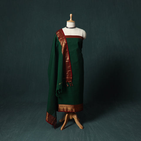Green - Kandangi Chettinad Cotton 2pc Unstitched Dress Material Kurta Set 03