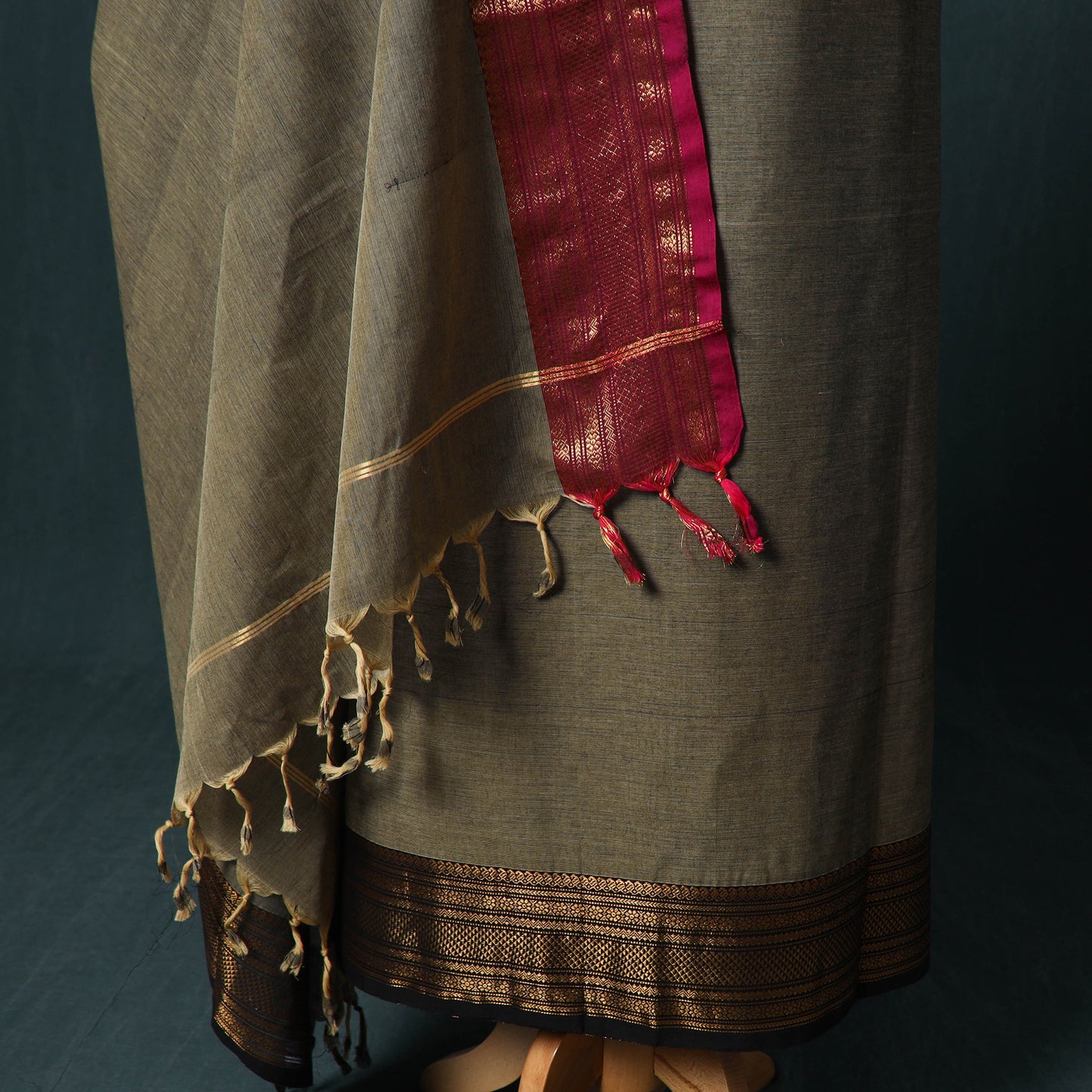 Brown - Kandangi Chettinad Cotton 2pc Unstitched Dress Material Kurta Set 04