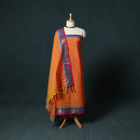 Orange - Kandangi Chettinad Cotton 2pc Unstitched Dress Material Kurta Set 05