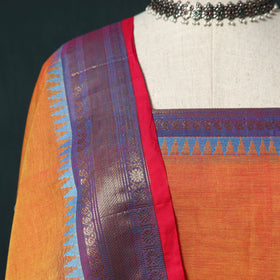 Orange - Kandangi Chettinad Cotton 2pc Unstitched Dress Material Kurta Set 05