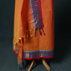 Orange - Kandangi Chettinad Cotton 2pc Unstitched Dress Material Kurta Set 05