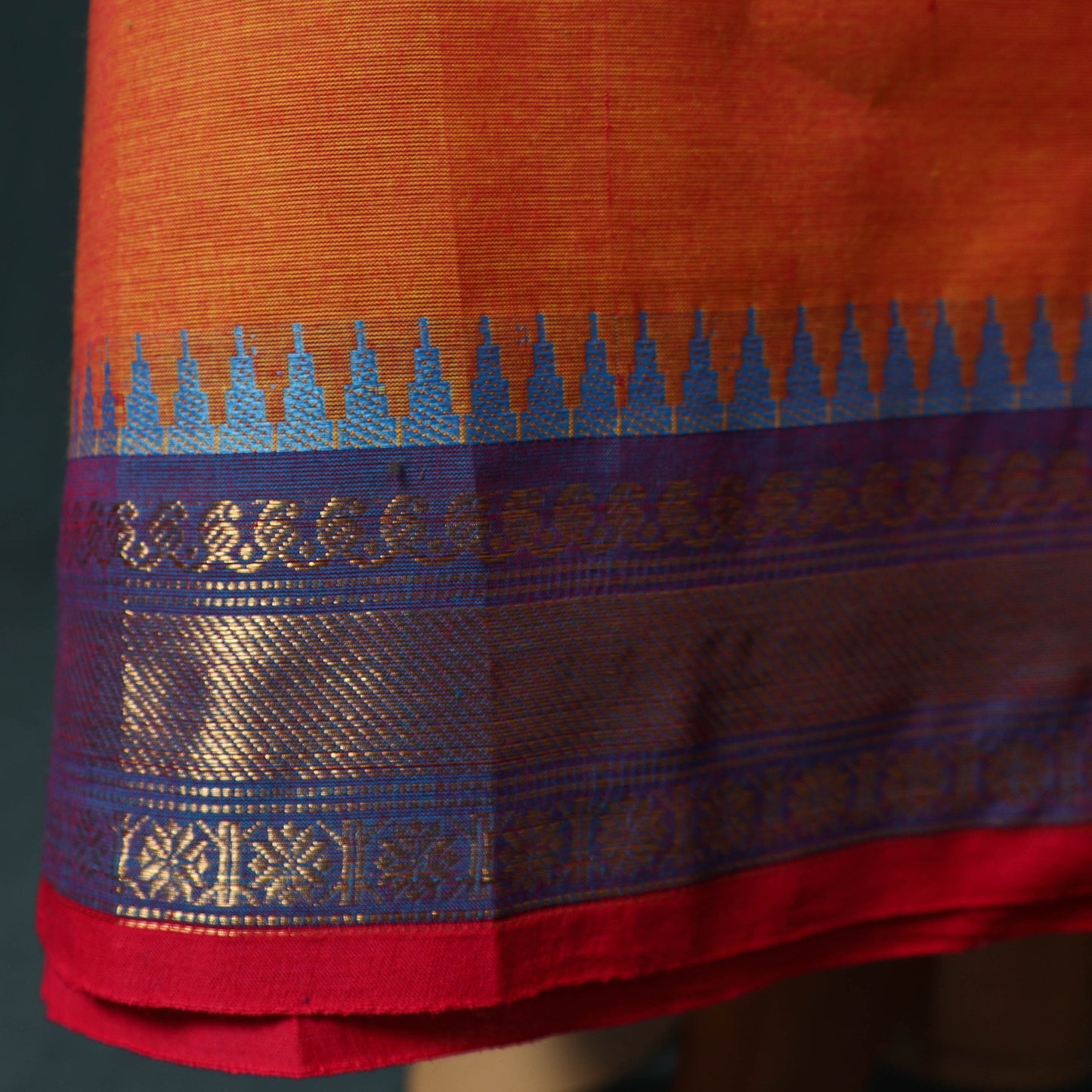 Orange - Kandangi Chettinad Cotton 2pc Unstitched Dress Material Kurta Set 05